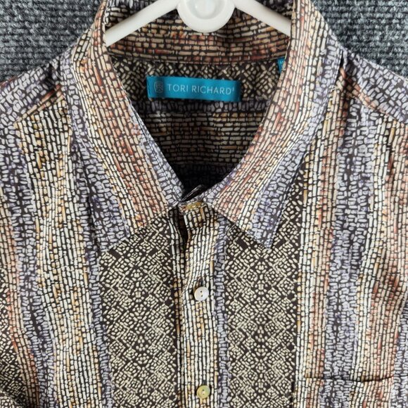 Tori Richard USA Made Medium Short Sleeve Geometric Colorful Hawaii Cotton Point - Picture 1 of 16